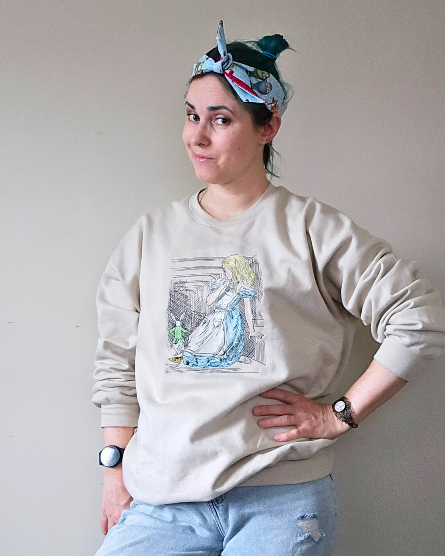 Alice and the White Rabbit Crewneck